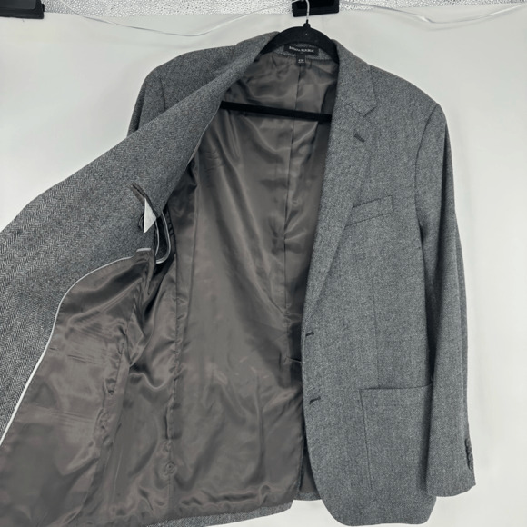 Banana Republic Mens Sport Coat 42R Standard Fit Wool Blend Grey Herringbone - Picture 14 of 15